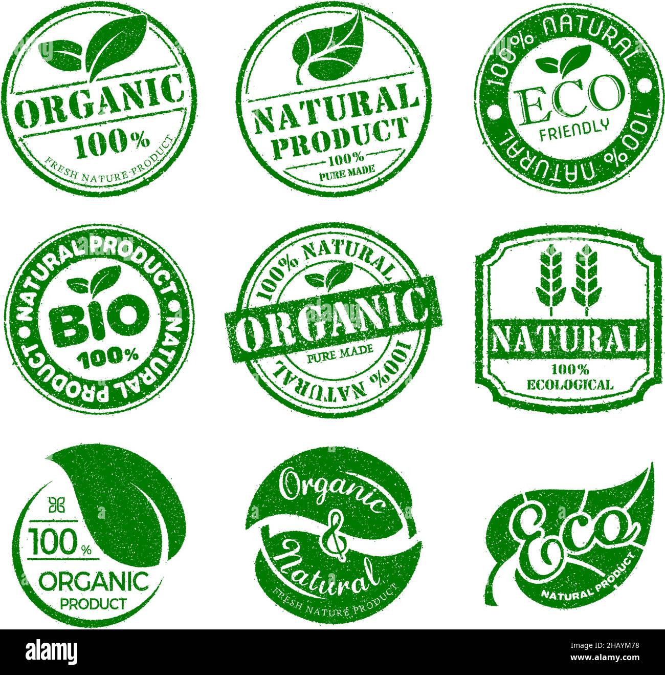Organic, healthy natural and eco product stamp label illustration set ...