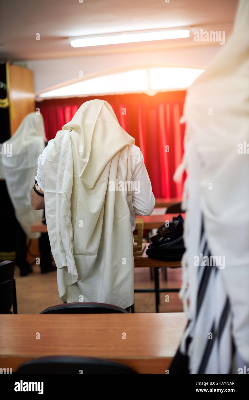 Orthodox ultra Orthodox Jew from a tallit in the synagogue Yom Kippur, Sukkot  Stock Photo
