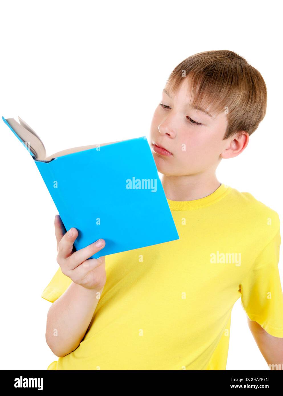 Kid with a Book Isolated on the White Background Stock Photo - Alamy