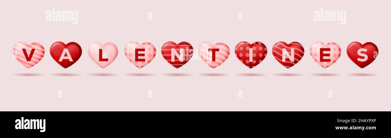 valentines word on realistic heart. happy valentines day. vector isolated design Stock Vector