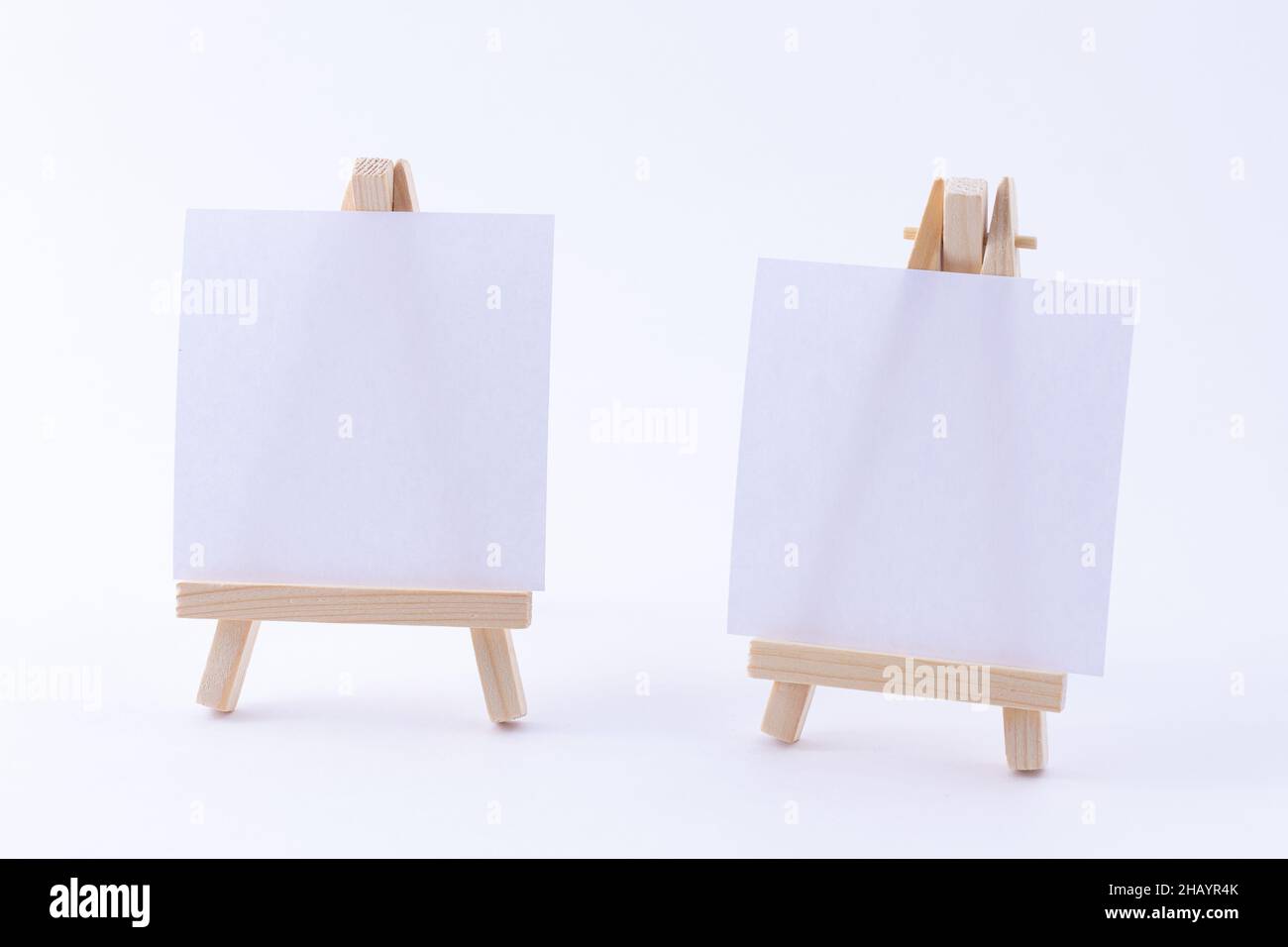 Two Wooden Easels Miniature with Blank White Square Canvas for Artists