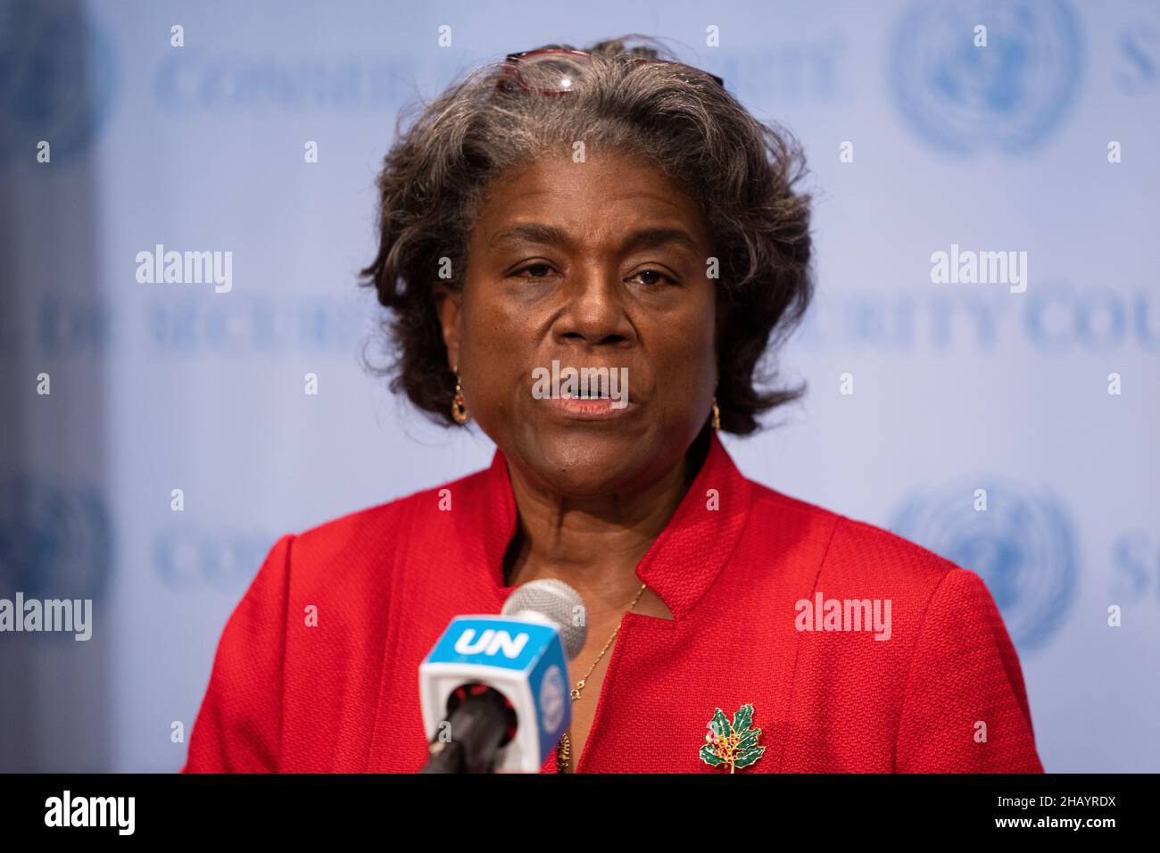 New York, NY December 15, 2021 US Ambassador speaks at SC stakeout