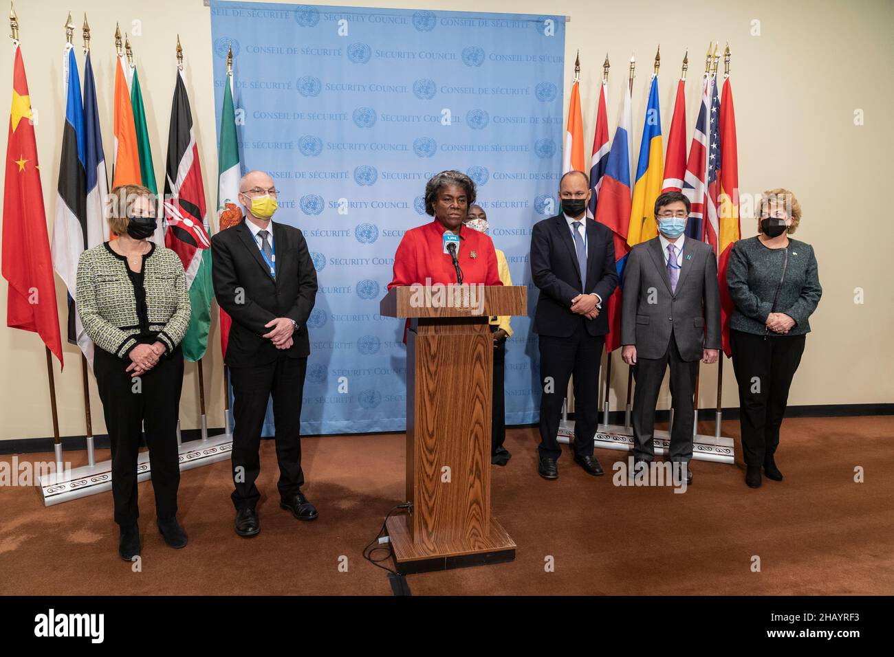 New York, NY December 15, 2021 US Ambassador speaks at SC stakeout