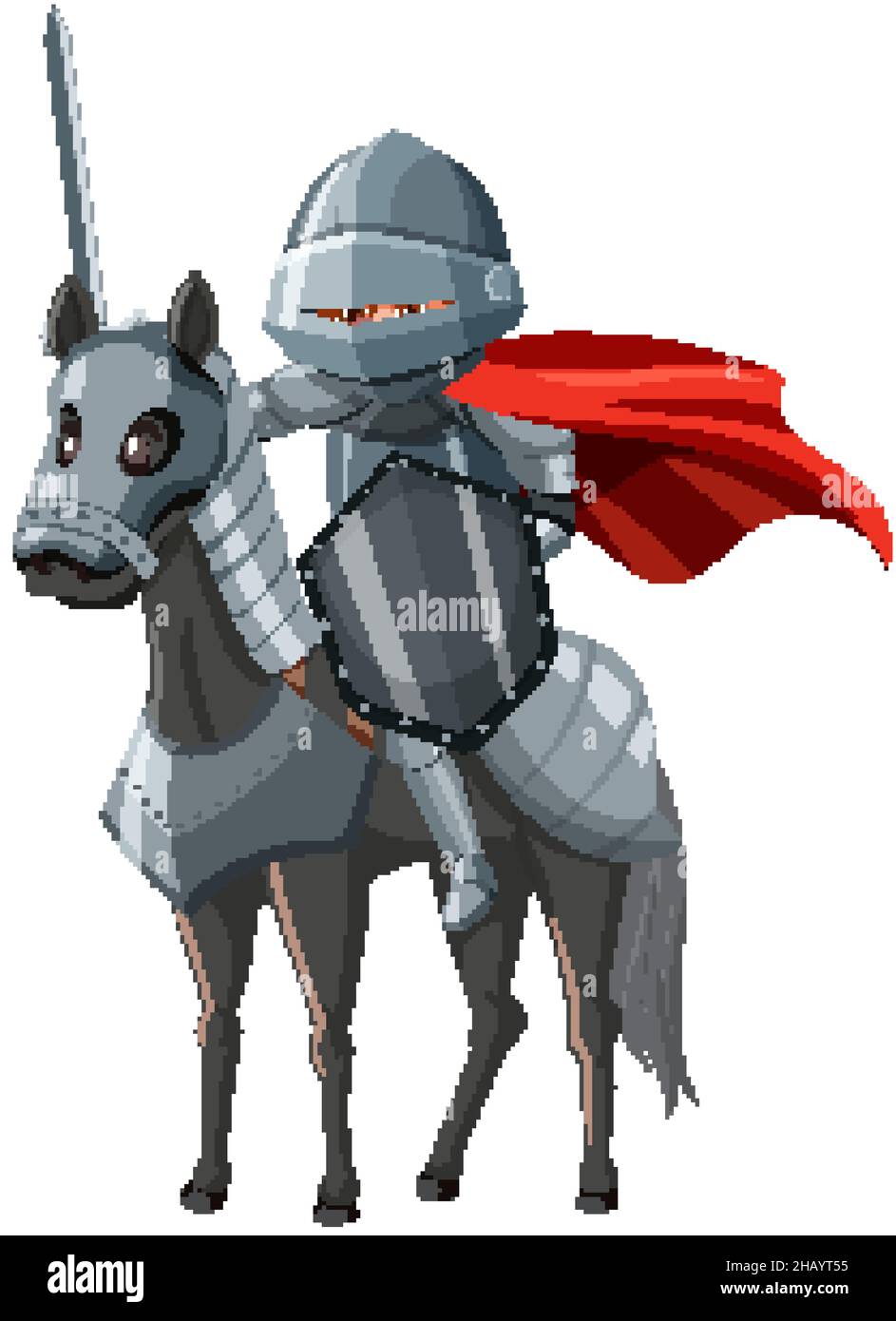 Knight riding a horse with weapon and shield illustration Stock Vector ...