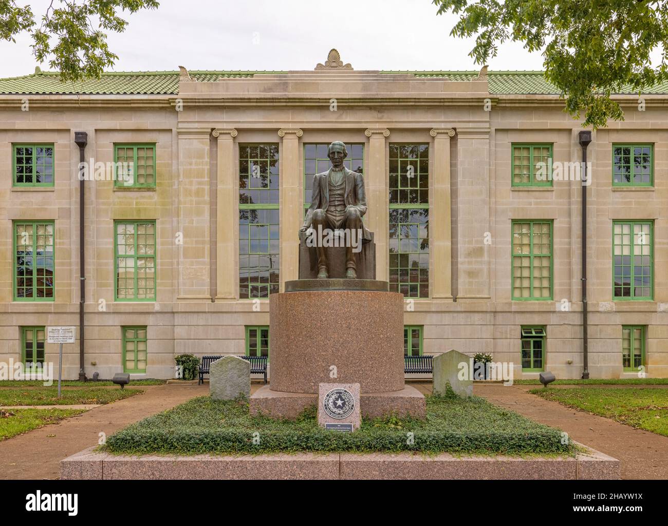 San Augustine, Texas, USA October 17, 2021 The San Augustine County Courthouse and the Statue