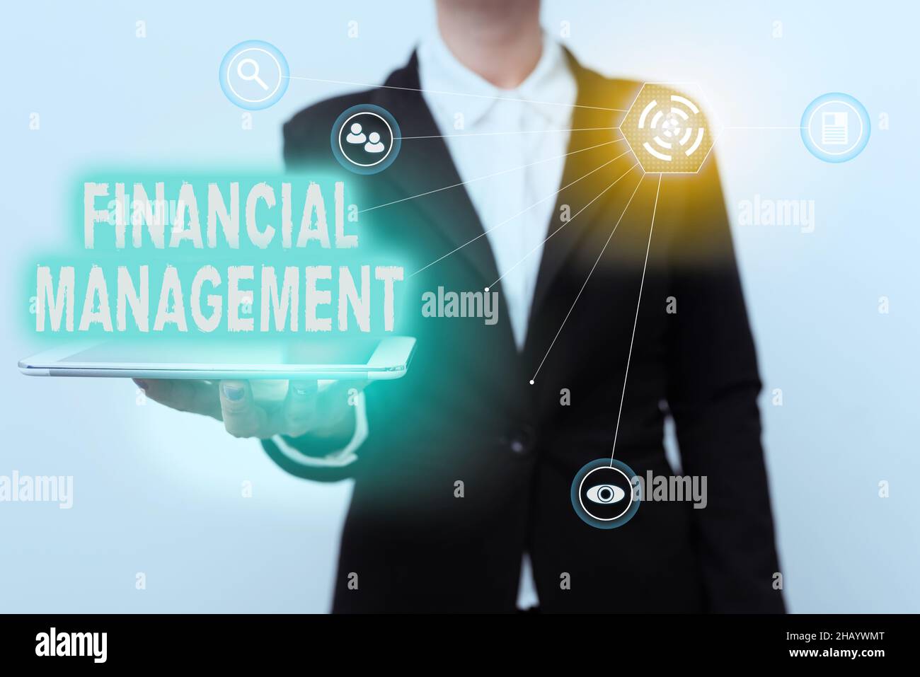 Sign displaying Financial Management. Business showcase efficient and effective way to Manage Money and Funds Woman In Uniform Displaying Mobile Stock Photo