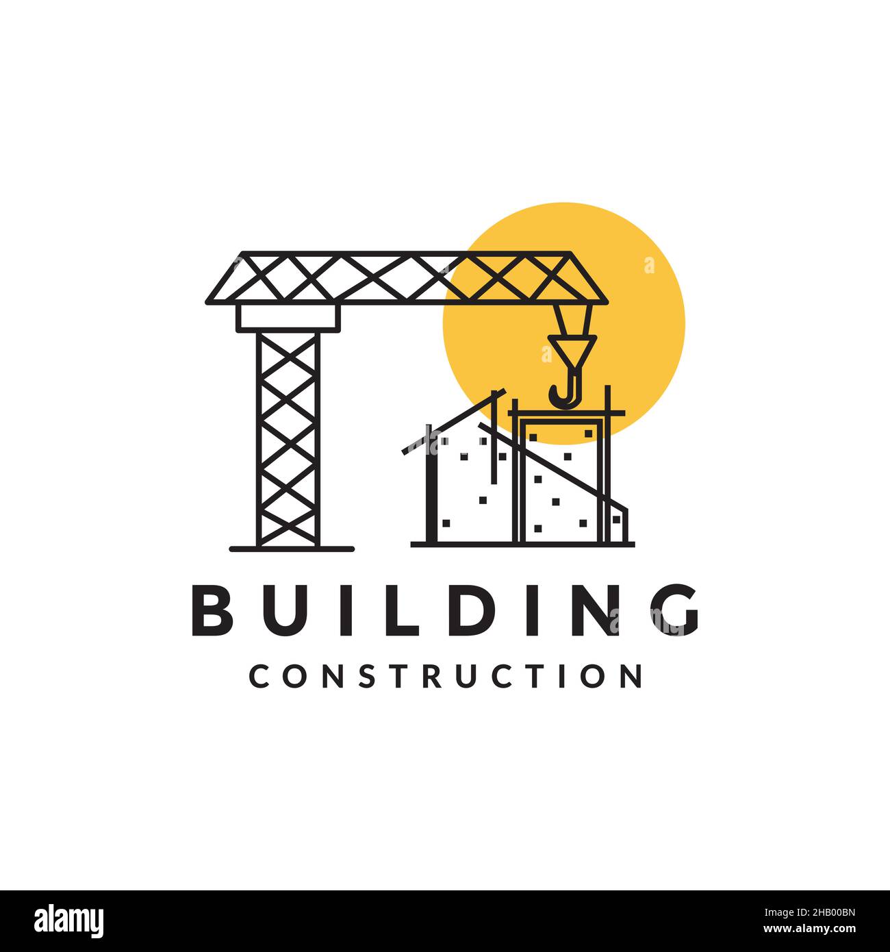 crane tower with construction build line logo design vector graphic ...