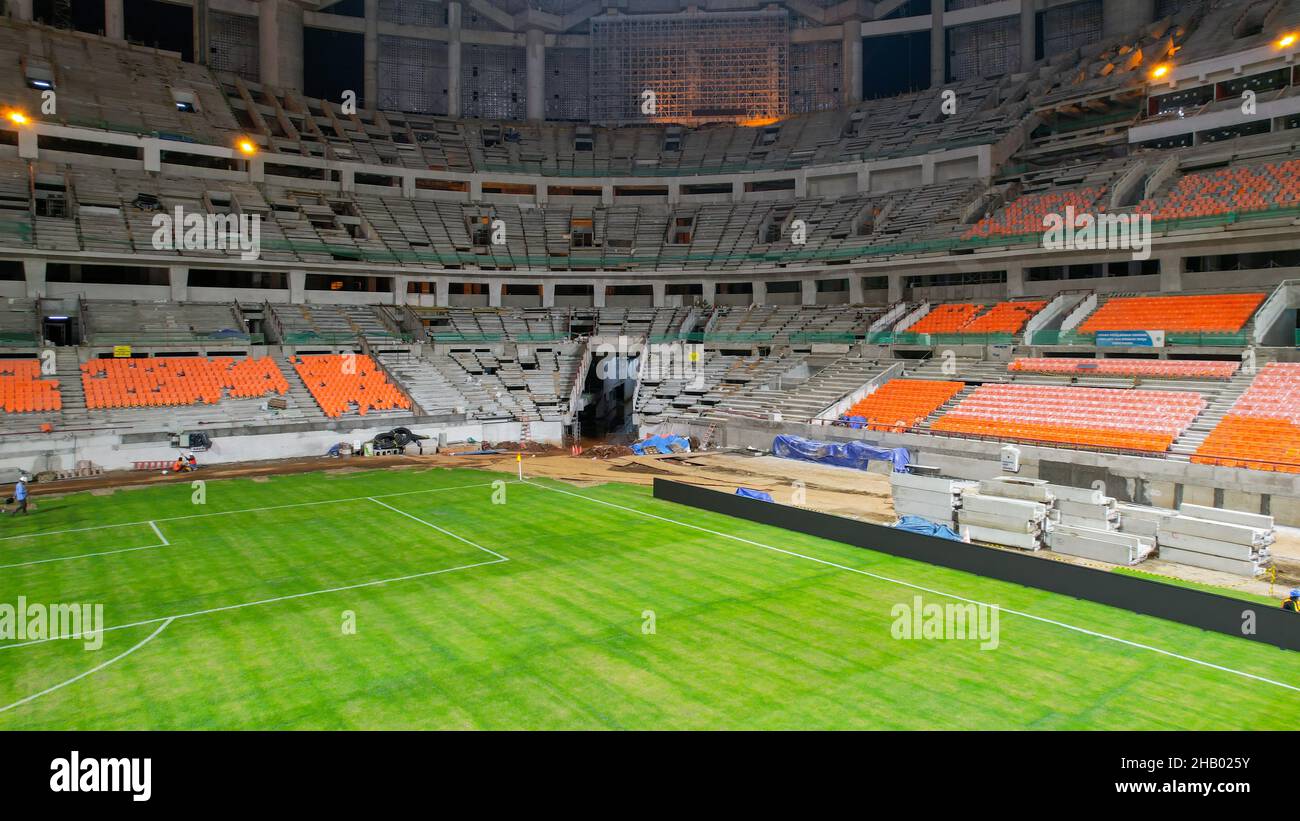 Aerial view. Construction of tribune new football stadium for