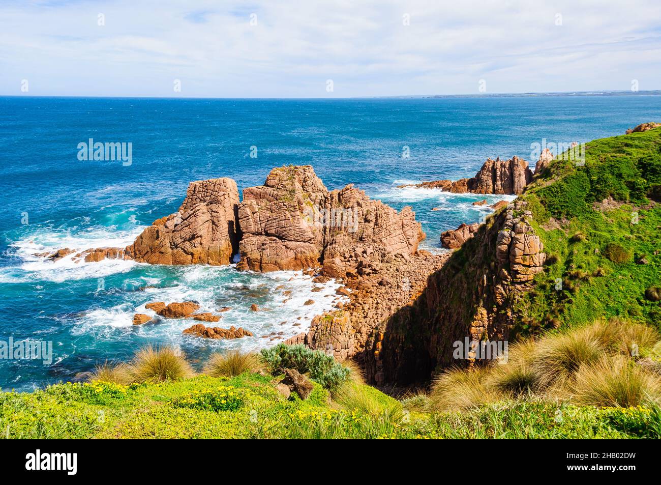 Dramatic granite rock structures below the Pinnacles Lookout at Cape Woolamai - Phillip Island, Victoria, Australia Stock Photo