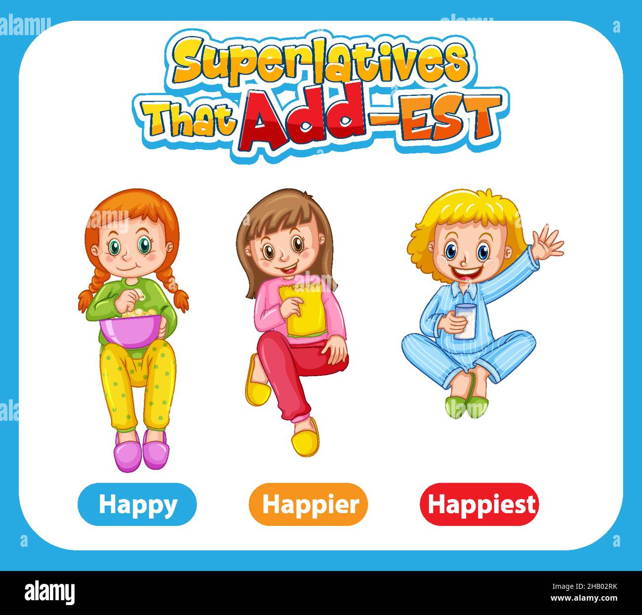 Superlatives Adjectives for word happy illustration Stock Vector Image