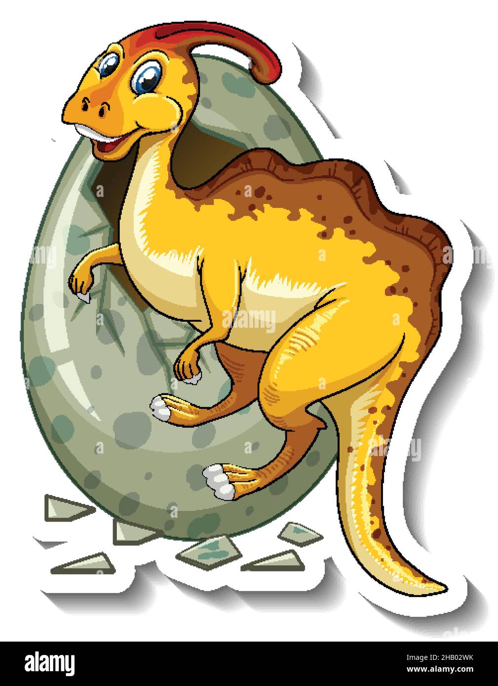 Parasaurolophus dinosaur hatching from an egg cartoon character sticker ...