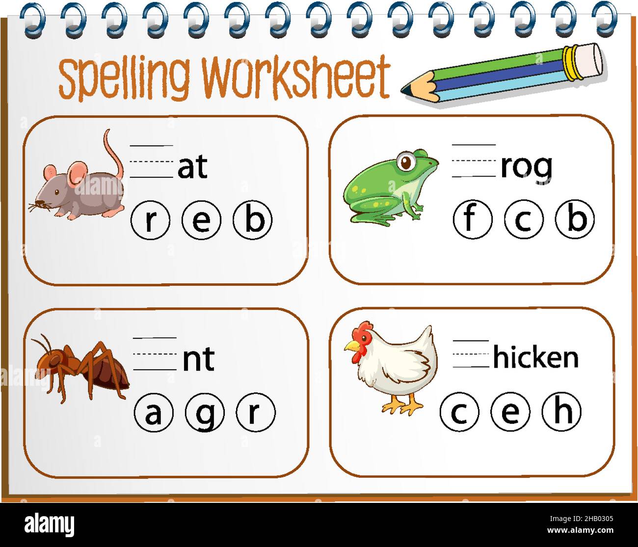 Spelling worksheet template for kids illustration Stock Vector Image ...
