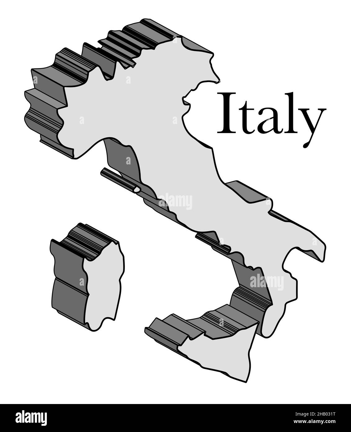 Outline 3D map of Italy over a white background Stock Photo