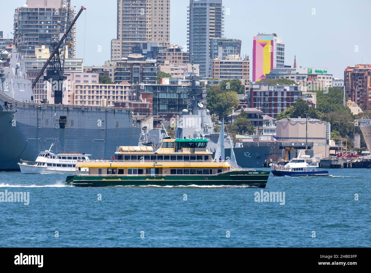 Sydney ferry emerald class MV May Gibbs travels past the australian