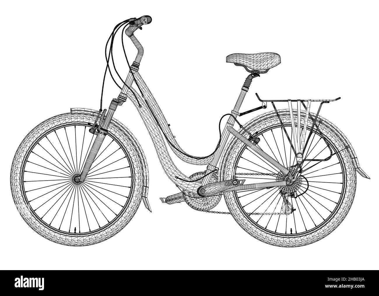 Detailed bike wireframe from black lines isolated on white background