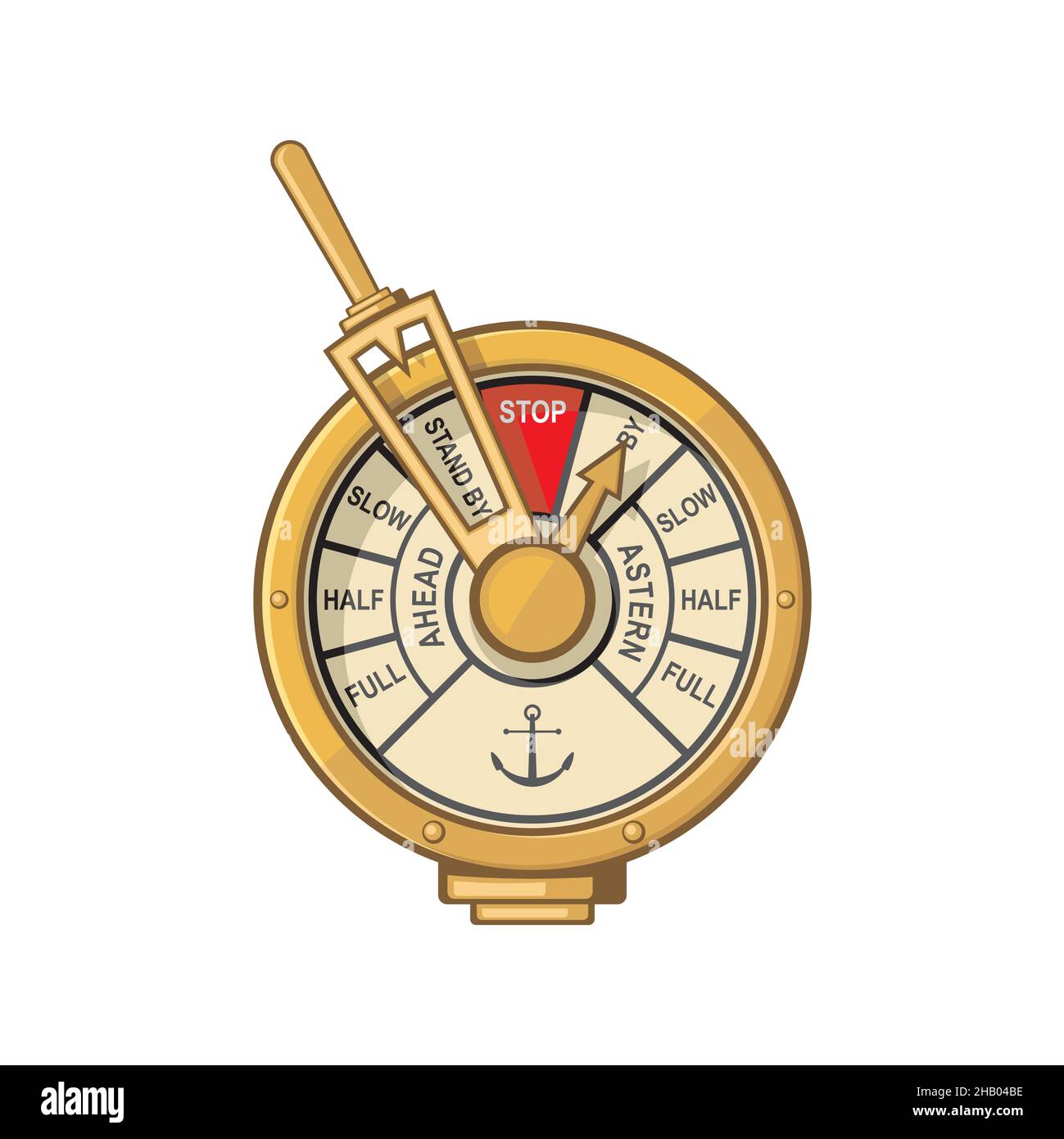 Engine order telegraph, EOT or Chadburn, communication device used on ship or submarine for pilot on bridge to order engineers in engine room to power Stock Vector