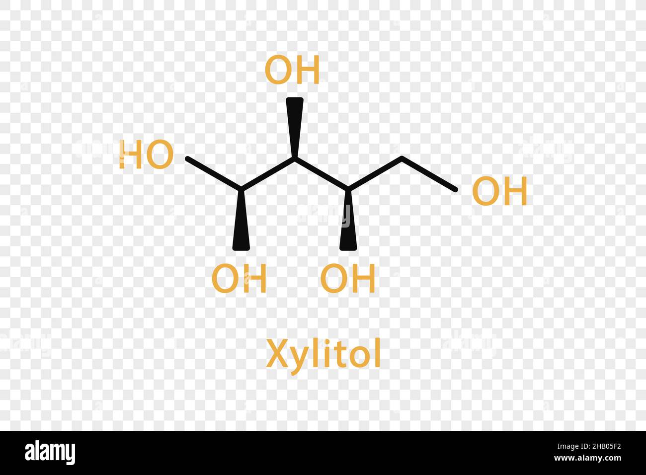 Xylitol chemical formula. Xylitol structural chemical formula isolated on transparent background