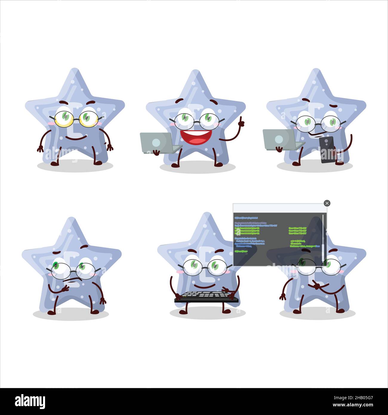 Star blue gummy candy E Programmer cute cartoon character with. Vector ...