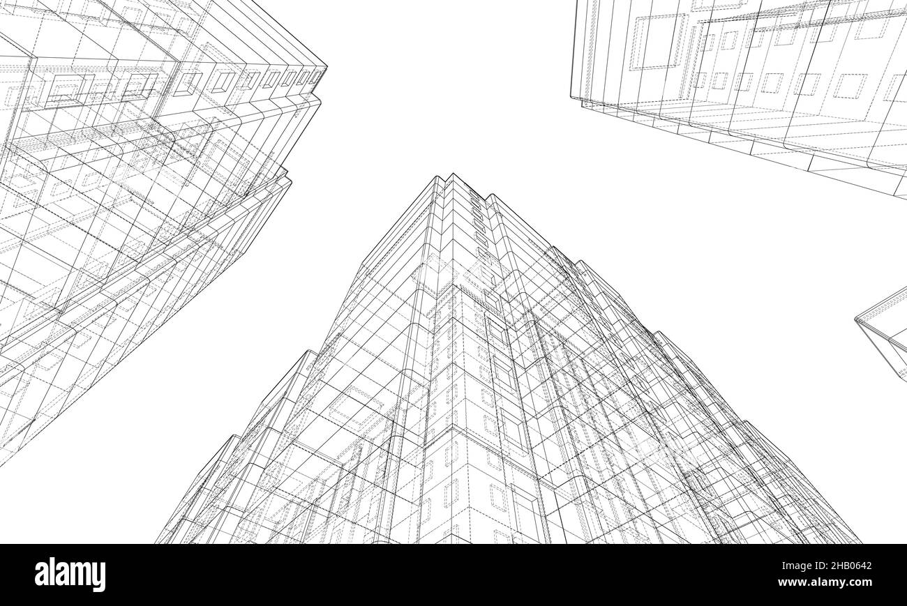 Wireframe model of a multistorey building Stock Photo Alamy