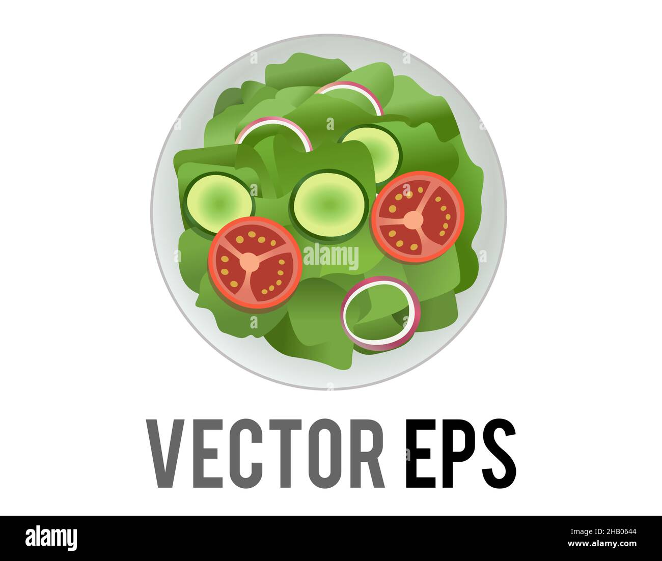 The isolated vector green fresh salad food with sliced red tomato, onion for vegetarian meal Stock Vector