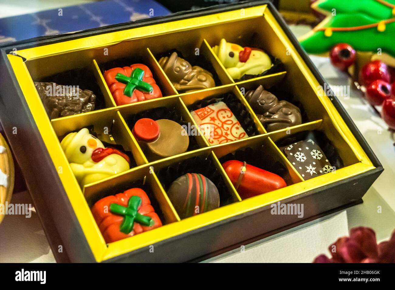 Boxed hand made Chocolates background for Every Occasion. Stock Photo