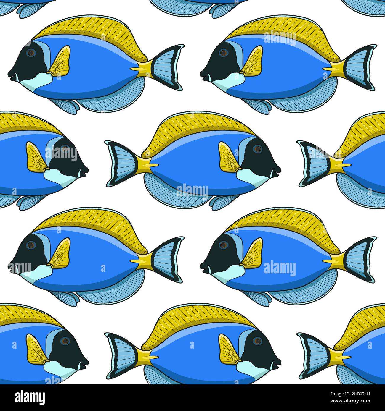 Seamless pattern with fish surgeon. Vector tropical background on white. Stock Vector