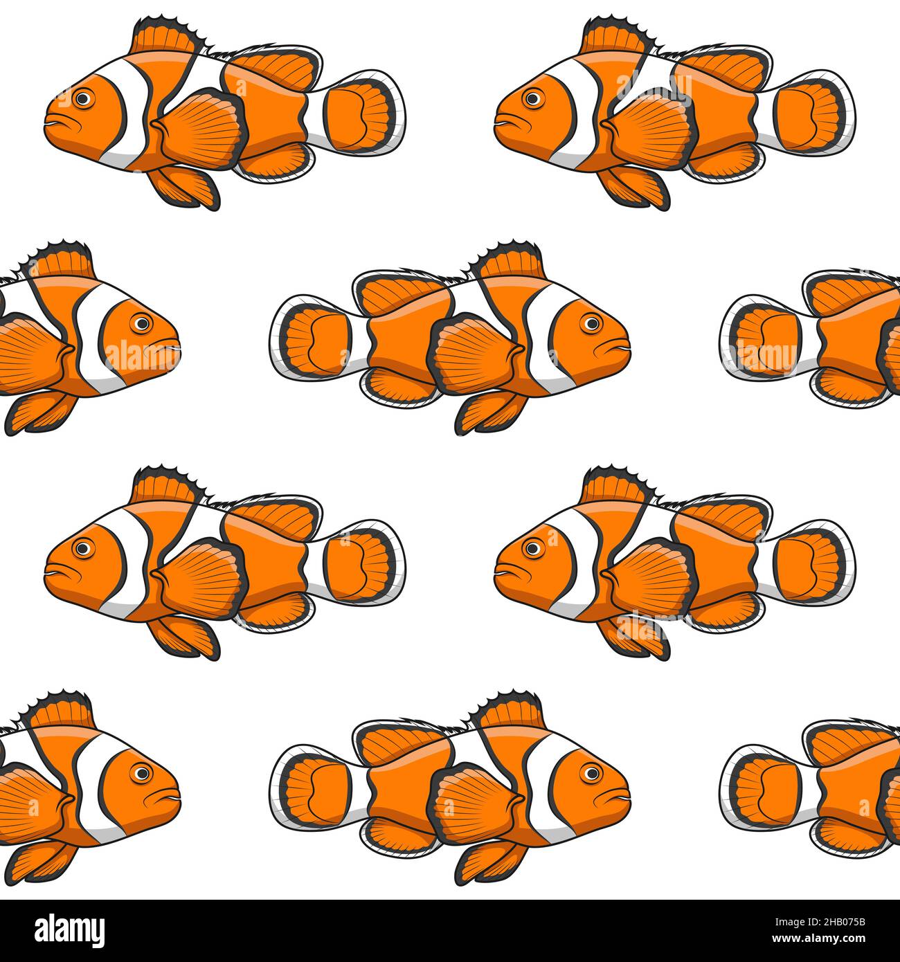 Seamless pattern with clown fish. Vector background with tropical fish on a white background. Stock Vector