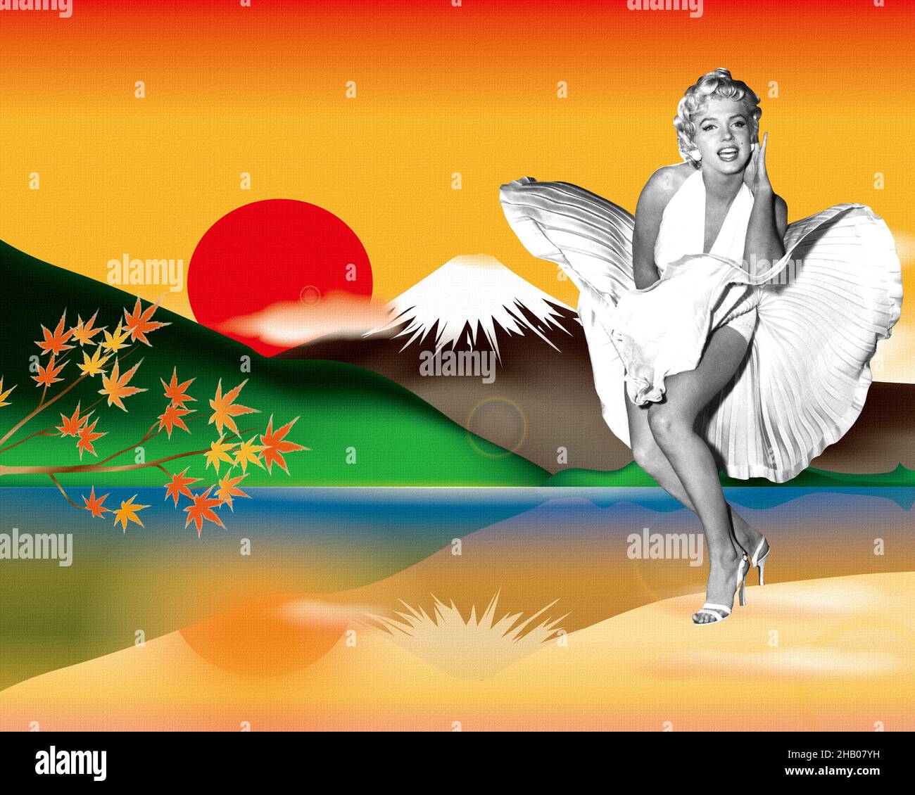 Marilyn Monroe - In the Land of the Rising Sun - Japanese background with  Mount Fuji and Japanese Maple Stock Photo - Alamy