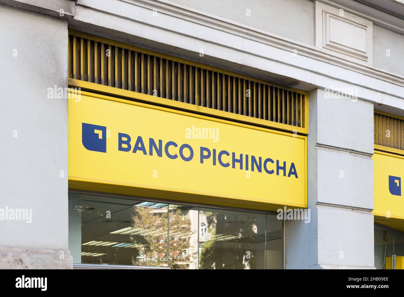 VALENCIA, SPAIN - DECEMBER 15, 2021: Banco Pichincha is the largest private bank in Ecuador Stock Photo