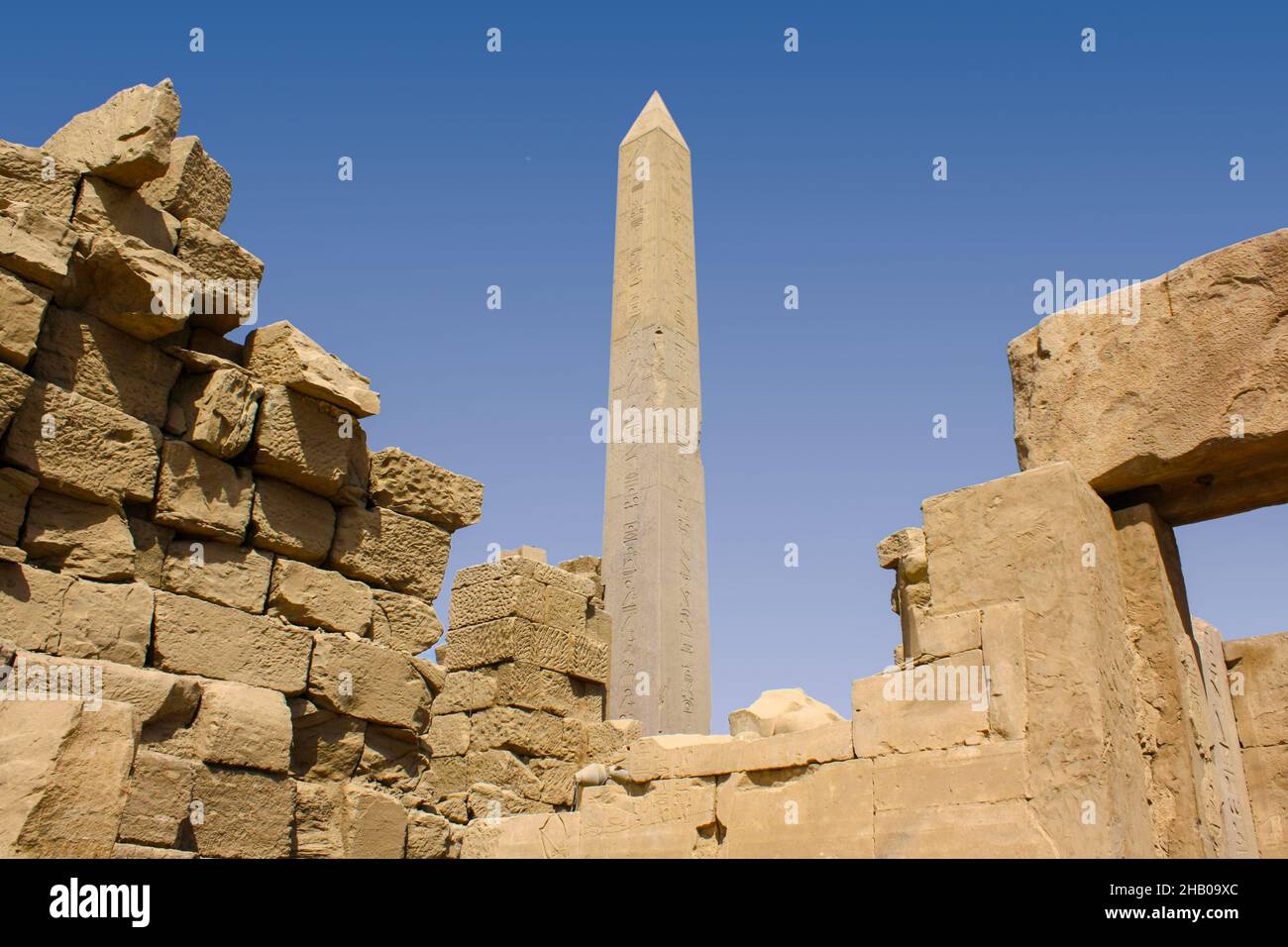 Karnak temple complex in Luxor, Egypt. Ruins of ancient temple with the stella. Stock Photo
