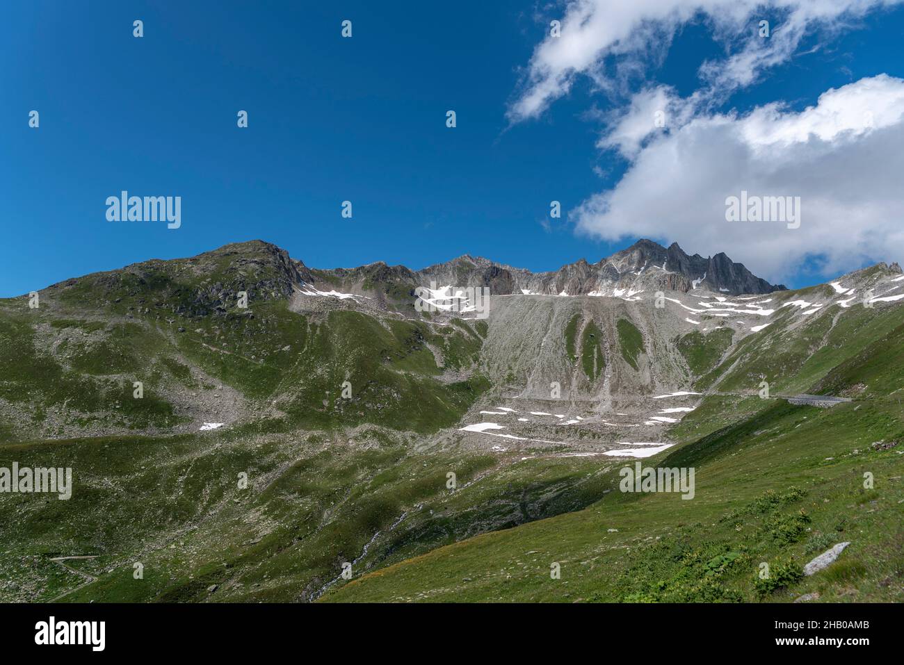 Alpine landscape at the Nufenen Pass with the mountain Pizzo Gallina, Ulrichen, Valais, Switzerland, Europe Stock Photo