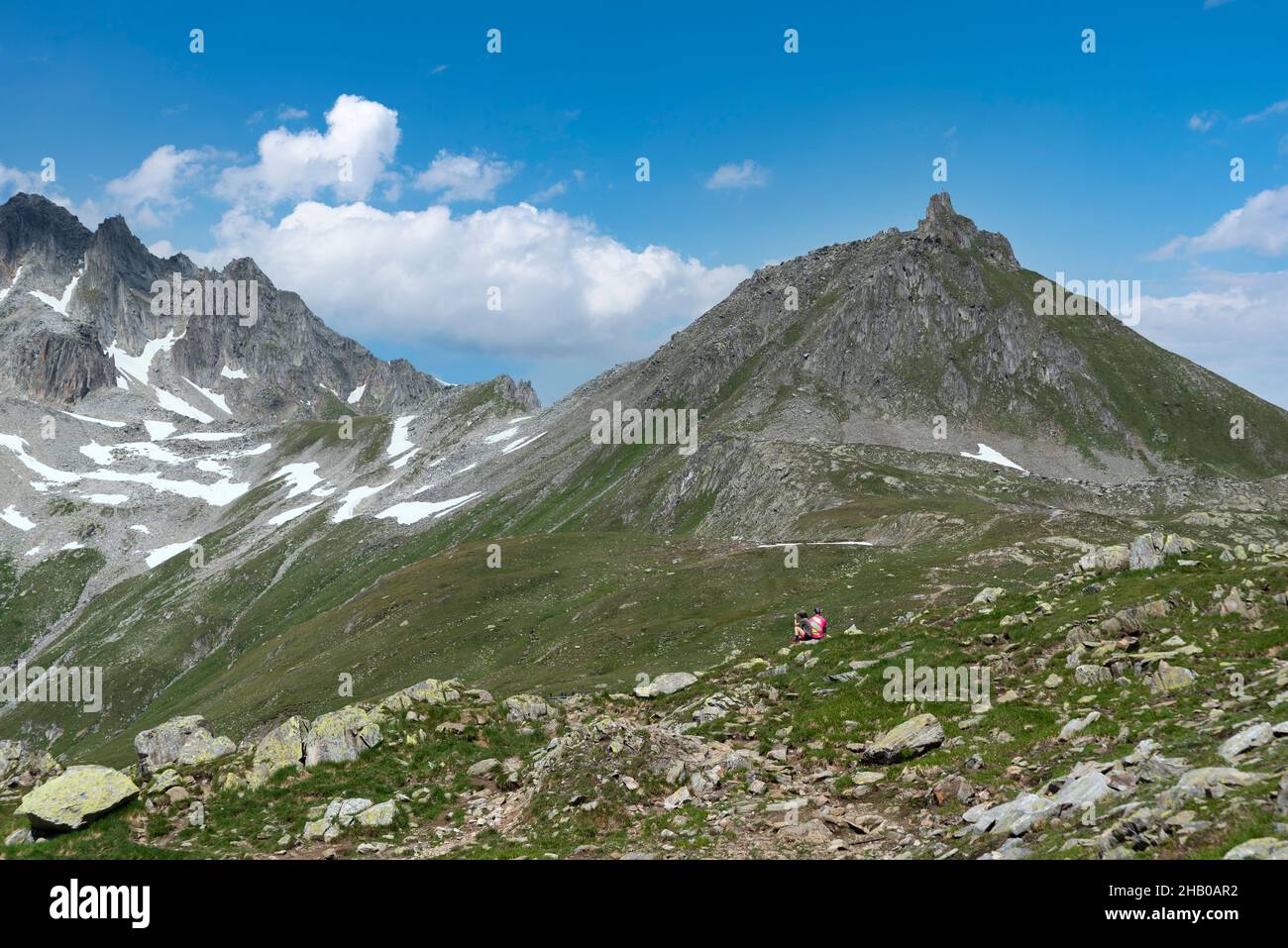 Alpine landscape at the Nufenen Pass with the mountains Piizzo Gallina and Chilchhorn, Ulrichen, Valais, Switzerland, Europe Stock Photo