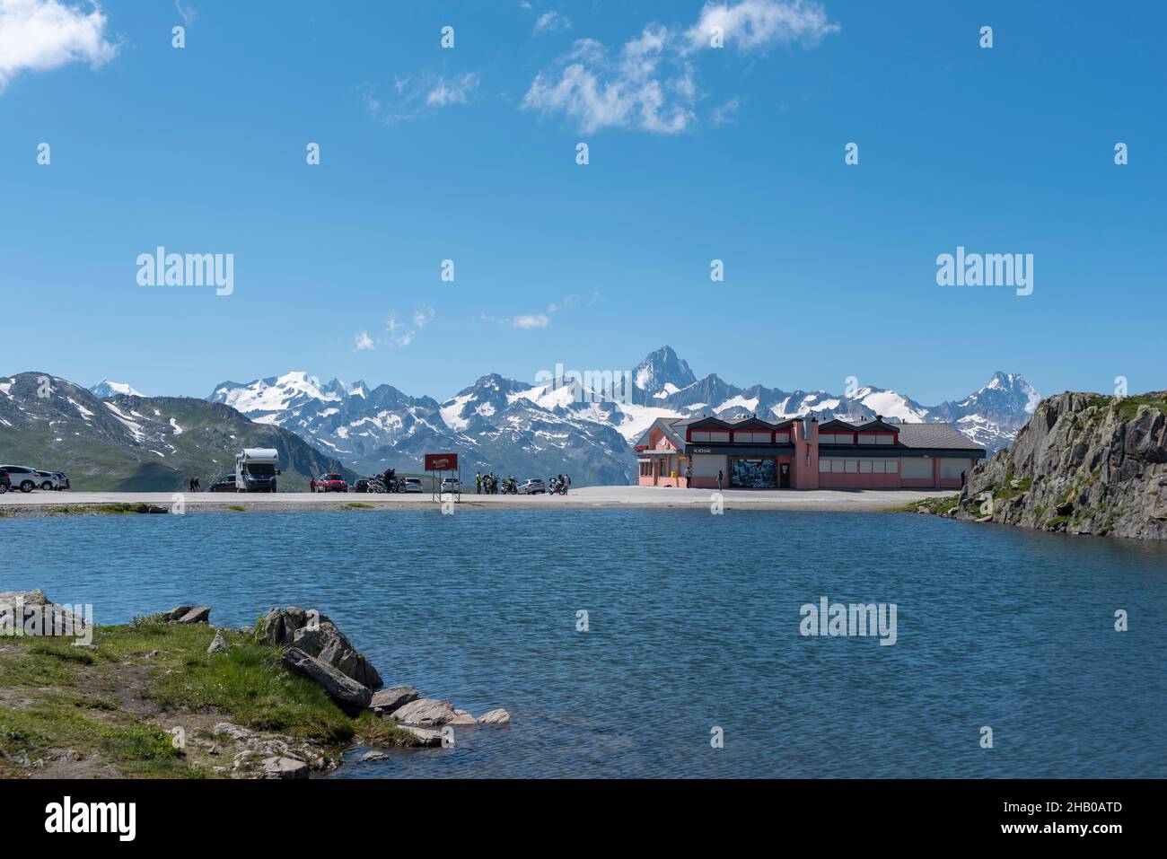 Alpine landscape on the Nufenen Pass with the Finsteraarhorn mountain in the background, Ulrichen, Valais, Switzerland, Europe Stock Photo