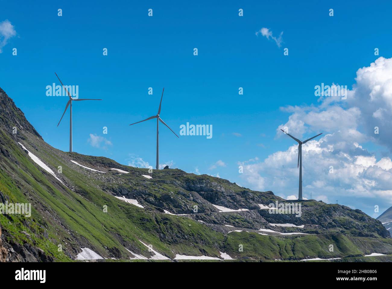Wind turbine below the Griessee near the Nufenen Pass, Ulrichen, Valais, Switzerland, Europe Stock Photo