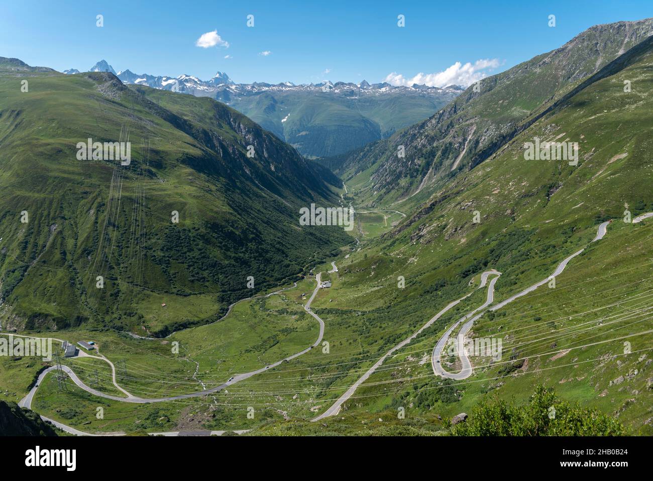 Alpine landscape with Nufenen Pass road, Ulrichen, Valais, Switzerland, Europe Stock Photo
