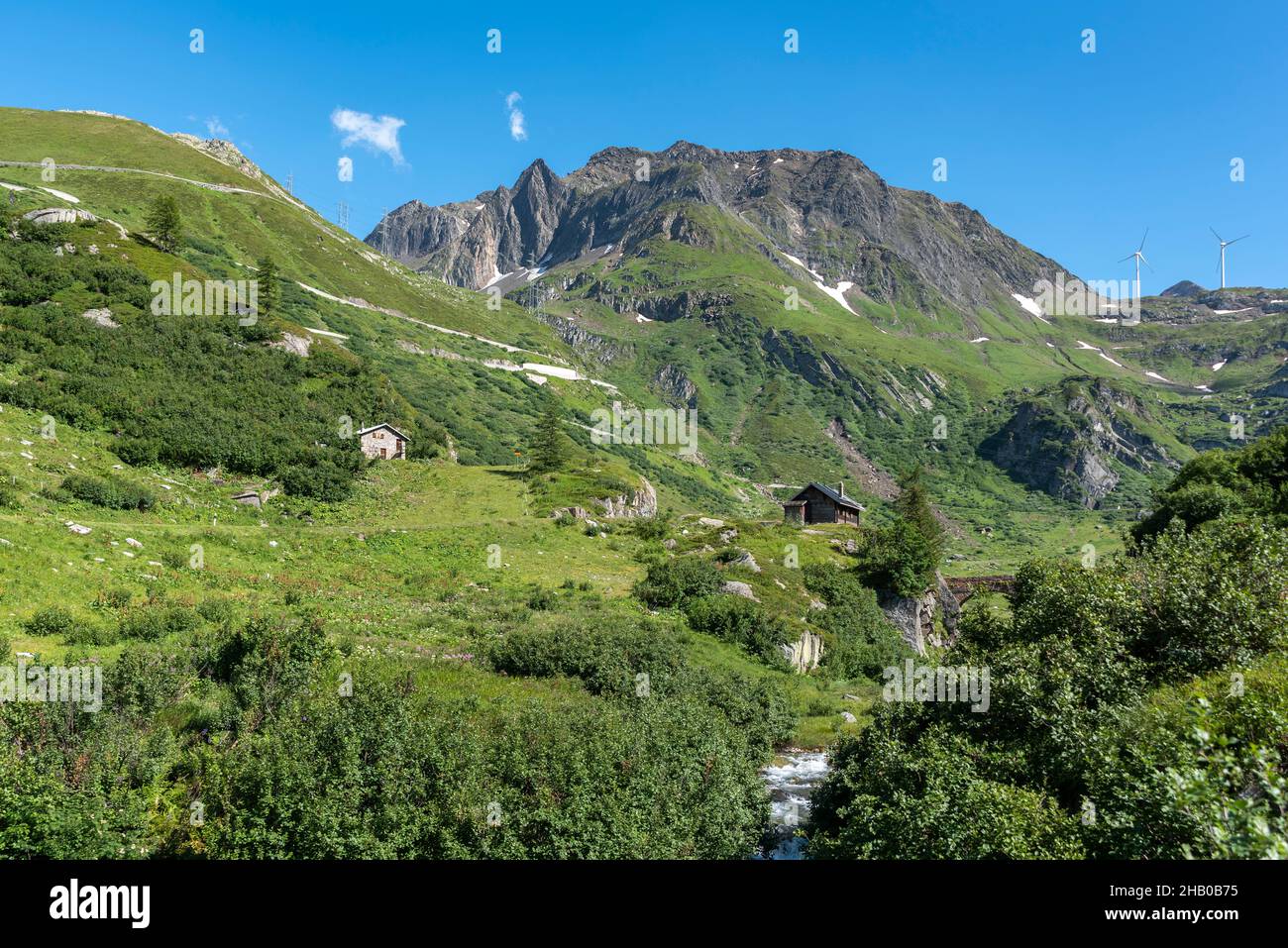 Alpine landscape along the Nufenen Pass road below Nufenen Pass, Ulrichen, Valais, Switzerland, Europe Stock Photo