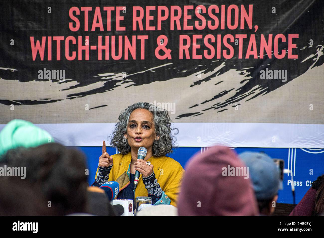New Delhi, Delhi, India. 15th Dec, 2021. Arundhati Roy during the event marking 2 years of Attack on Jamia Millia Islamia, Central University on 15th December 2019.On 15th December 2019 the Delhi Police and the RAF officials entered the University without permission of the administration. The police and RAF officials made disproportionate use of force against students. Amongst other weaponries, pellets, rubber bullets and even live ammunition was discharged against young, protesting students. Tear gas shells and sound bombs were used indiscriminately, including in confined spaces. Police a Stock Photo