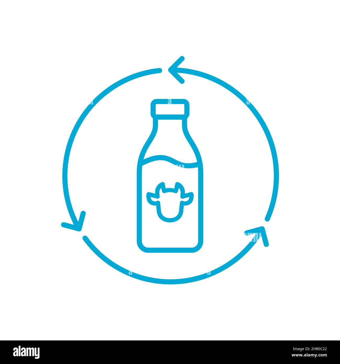 Reusable milk bottle line icon. Refillable glass milk bottle with recycle arrows. Eco friendly sustainable packaging. Returnable fresh milk container. Stock Vector