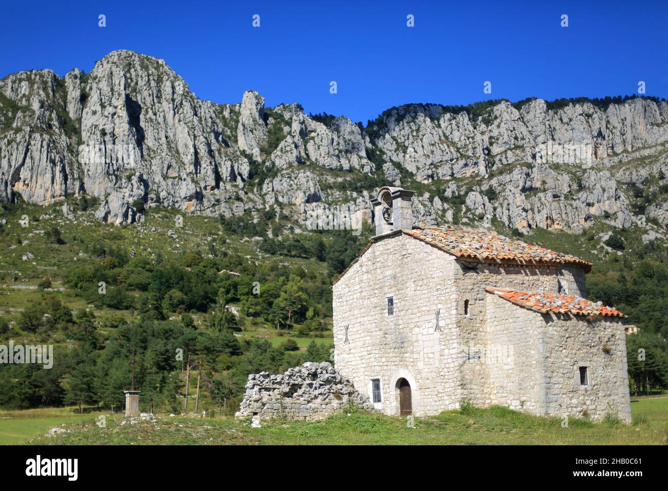 Chapelle Notre Dame de Gratemoine, 11eme siecle, Seranon, Alpes de Haute Provence Stock Photo