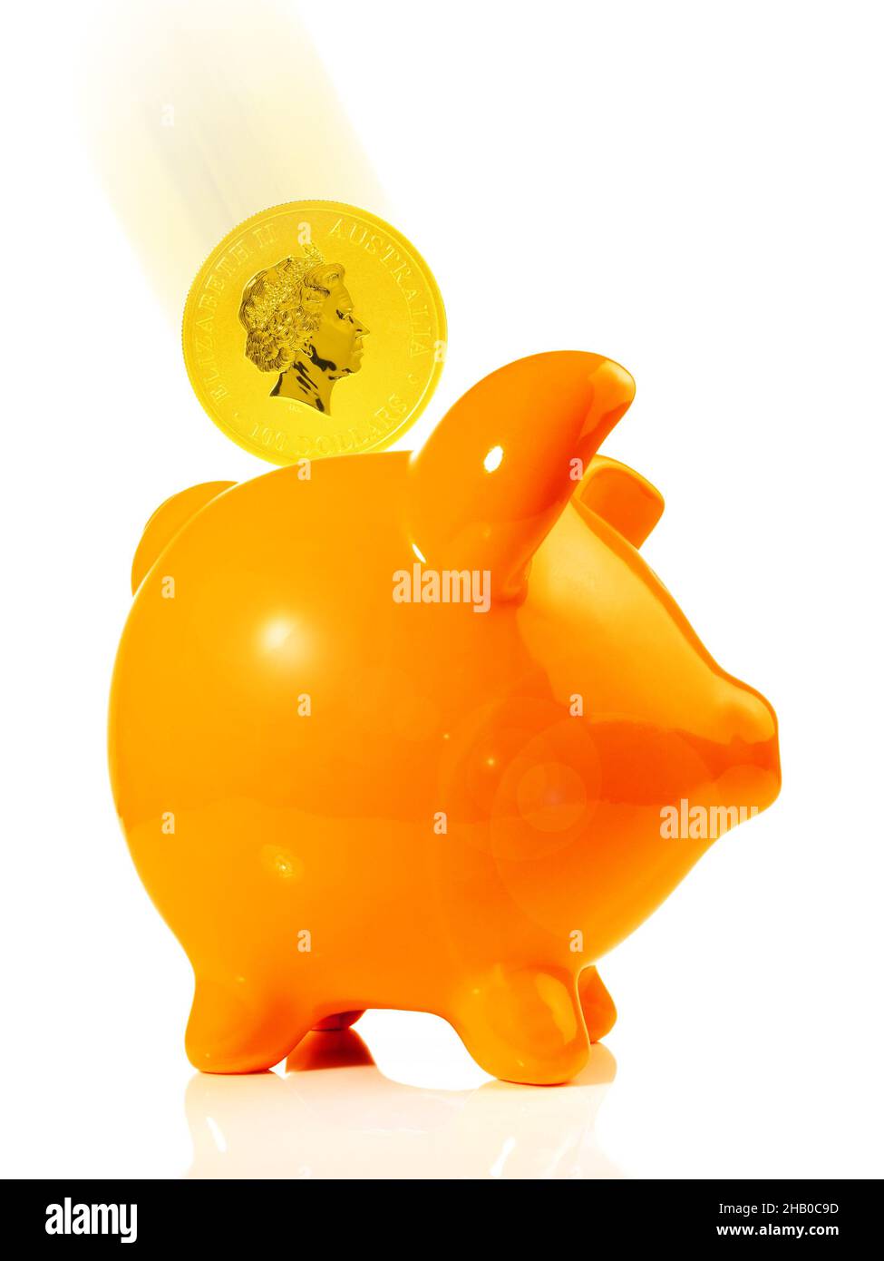 Piggy Bank with Gold Coin isolated on white Background Stock Photo - Alamy