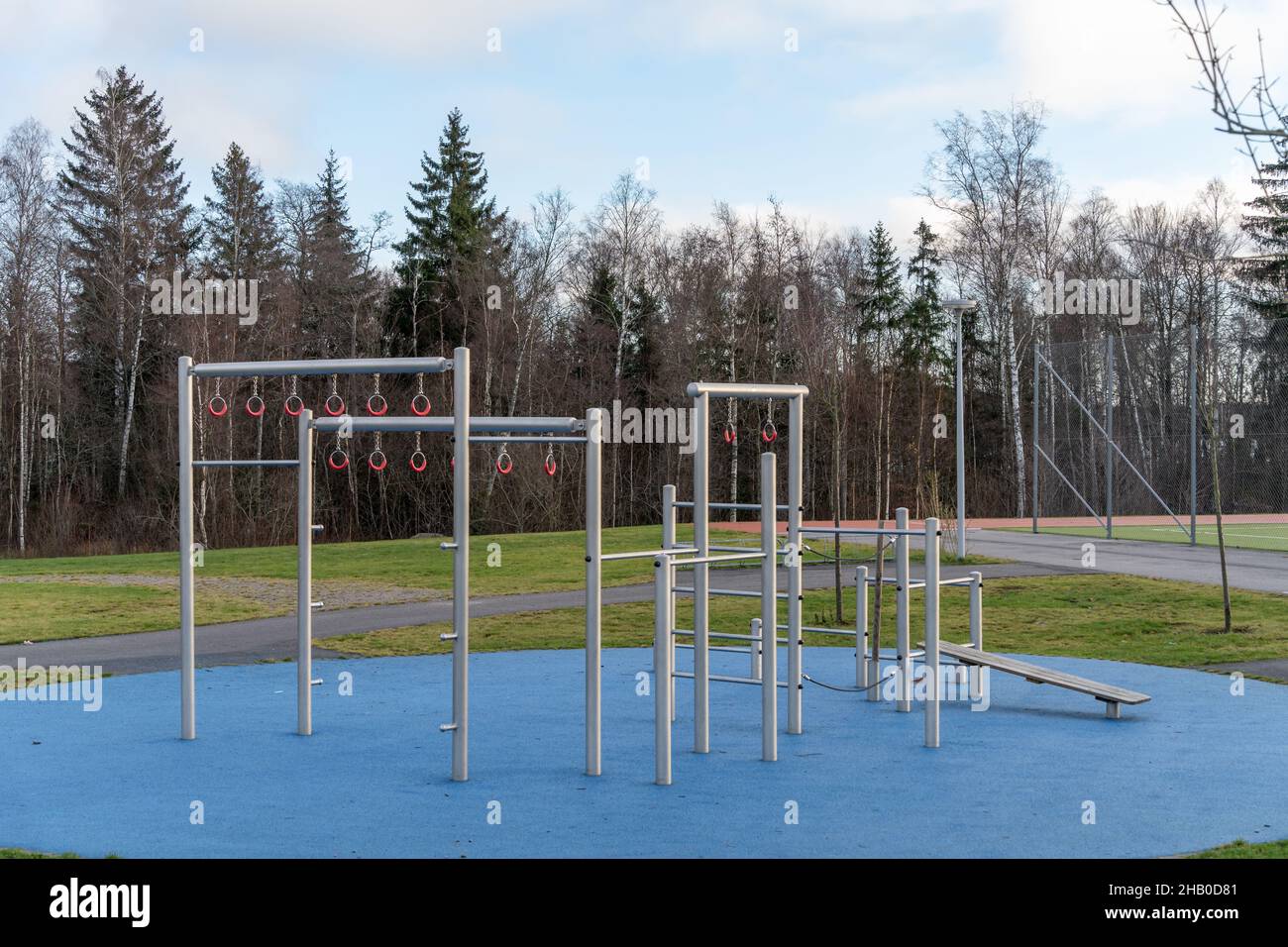 Gymnastic rings on the playground in the park Stock Photo Alamy