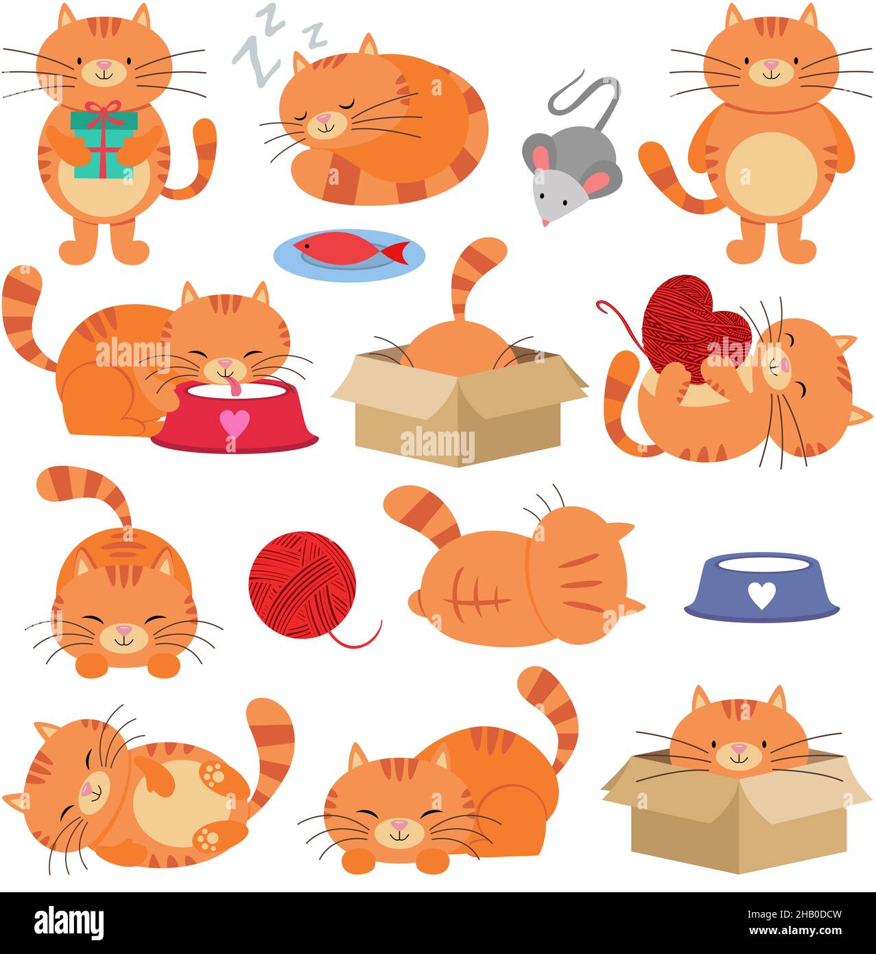 Fun package of cute cat with set digital elements Stock Photo