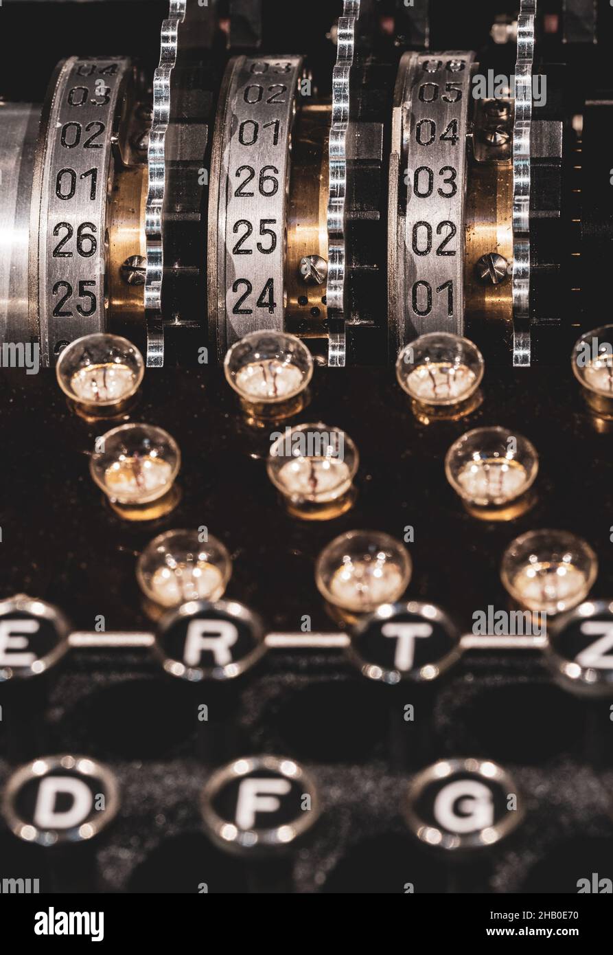 The Keyboard Lamps And Rotors Of A World War 2 German Enigma Machine Used For Code Breaking The Enigma Code At Bletchley Park Buckinghamshire Stock Photo Alamy