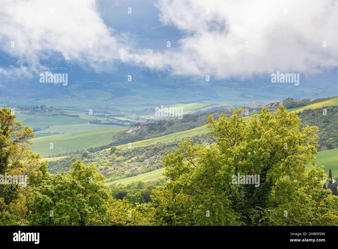 Aerial view of a valley with low clouds Stock Photo - Alamy