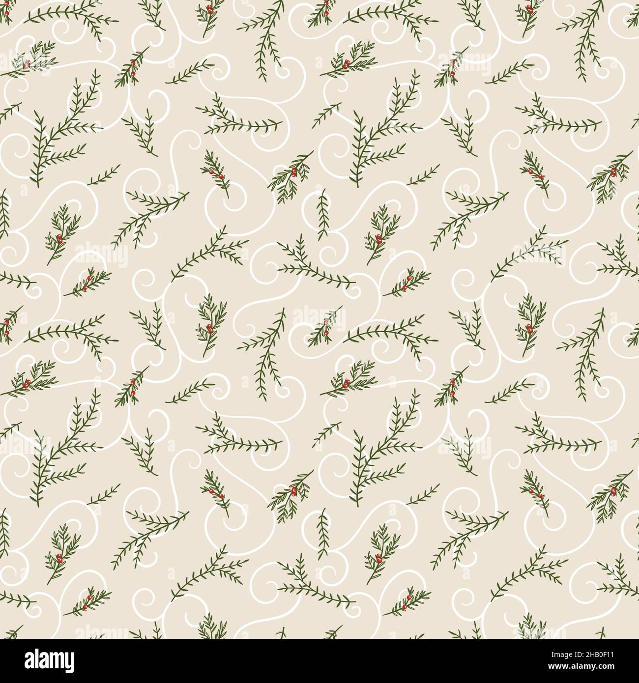 Lovely hand drawn seamless christmas pattern with branches and ...