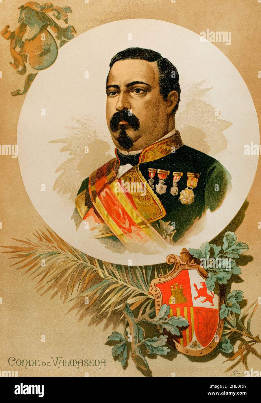 Blas de Villate y de la Hera (1824-1882). 1st count of Valmaseda. Spanish general. Captain General of the island of Cuba, in three appointments between 1867 and 1872. In February 1881, he was appointed Captain General of Castilla la Nueva (New Castile). Portrait. Chromolithography. General History of Spain, by Miguel Morayta. Volume VII. Madrid, 1893. Stock Photo
