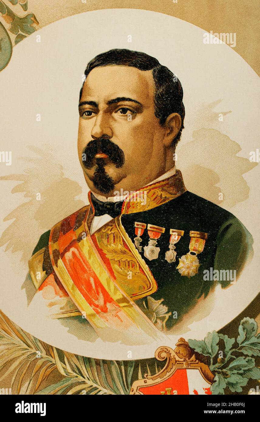 Blas de Villate y de la Hera (1824-1882). 1st count of Valmaseda. Spanish general. Captain General of the island of Cuba, in three appointments between 1867 and 1872. In February 1881, he was appointed Captain General of Castilla la Nueva (New Castile). Portrait. Chromolithography. General History of Spain, by Miguel Morayta. Volume VII. Madrid, 1893. Stock Photo