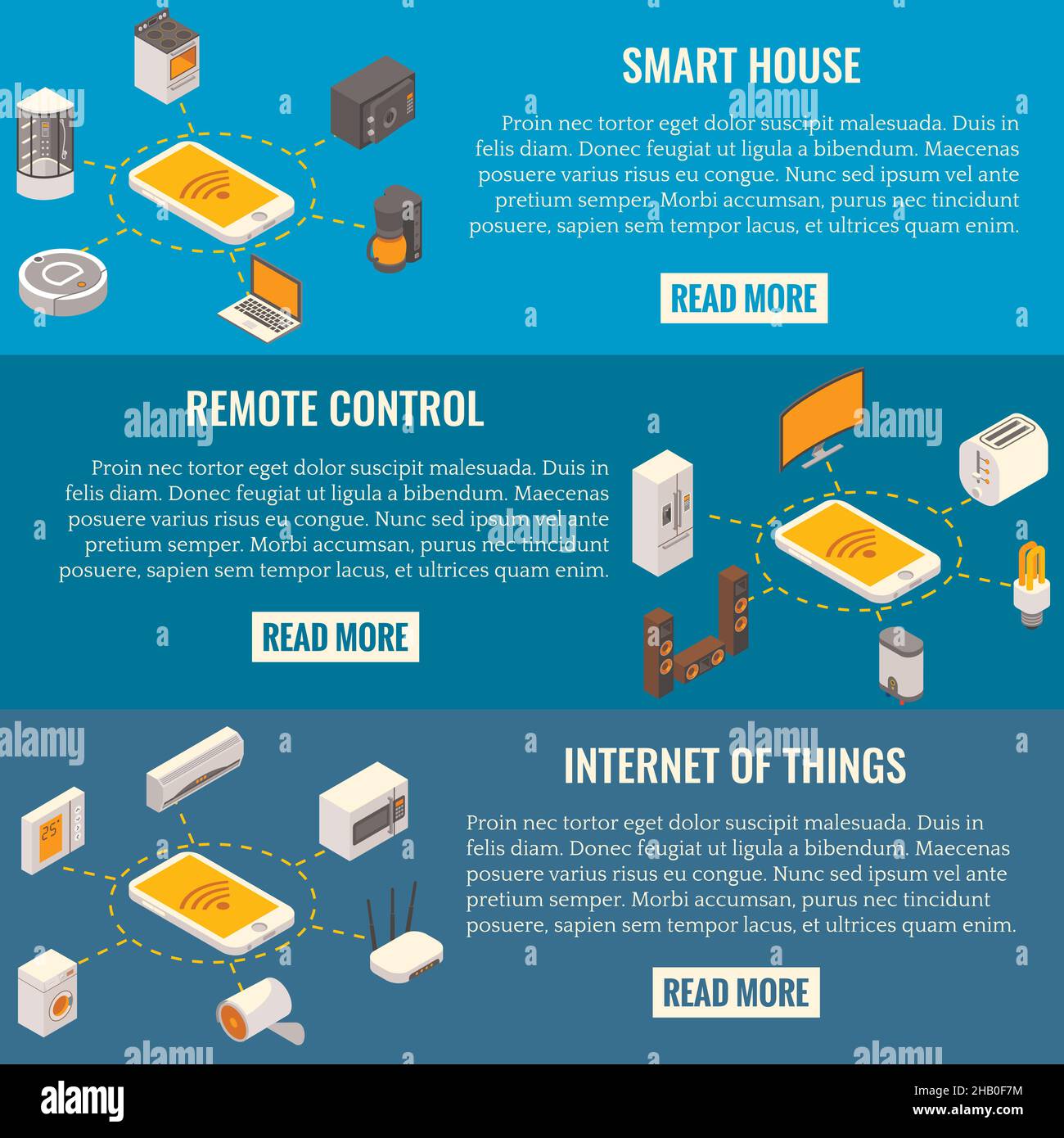 Vector set of smart house concept isometric horizontal banners Stock ...