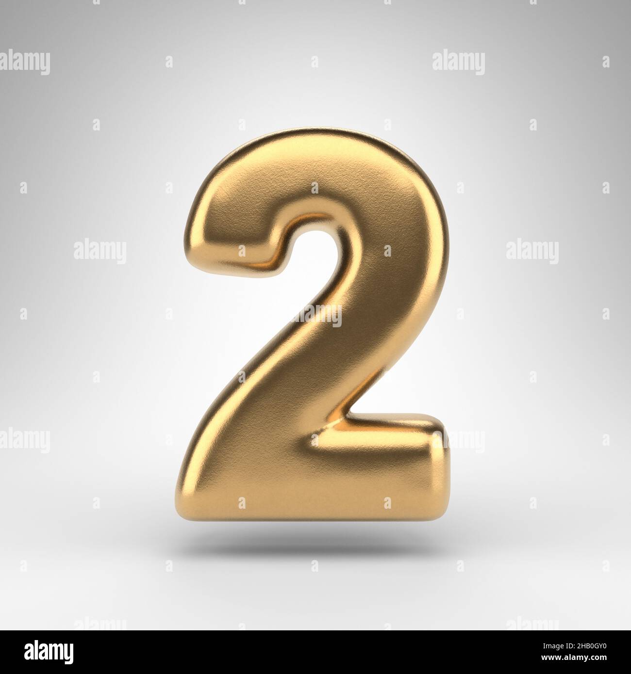 Number 2 on white background. Golden 3D rendered number with gloss ...