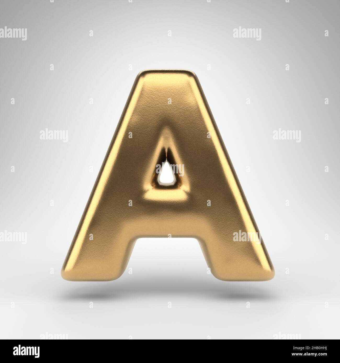 Letter A uppercase on white background. Golden 3D rendered font with ...